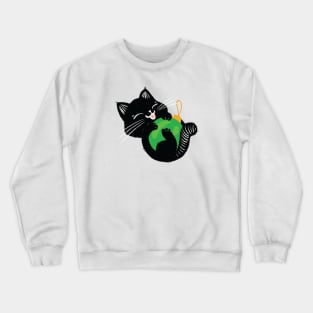 Cute black kitten with green ball Crewneck Sweatshirt